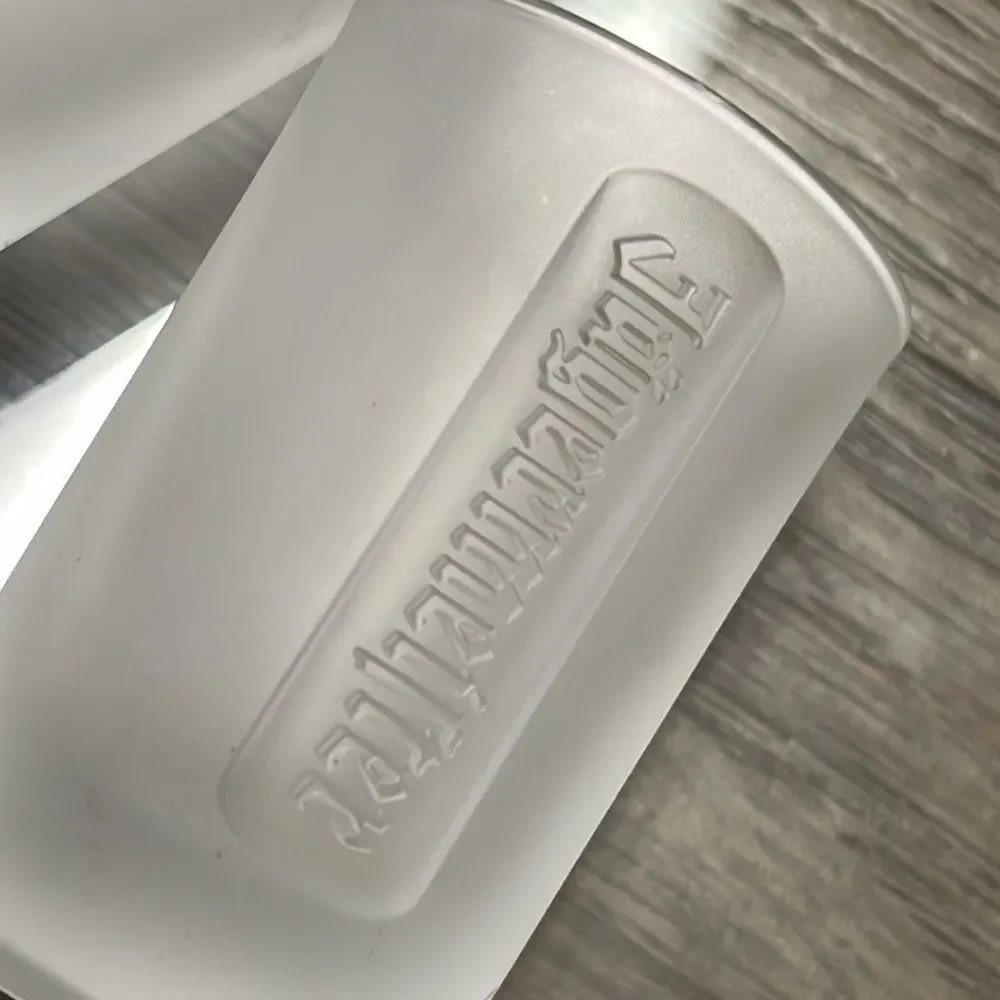 Pair of Embossed Jagermeister Frosted Glass 1 fl. oz Shot Glasses Barware Bar